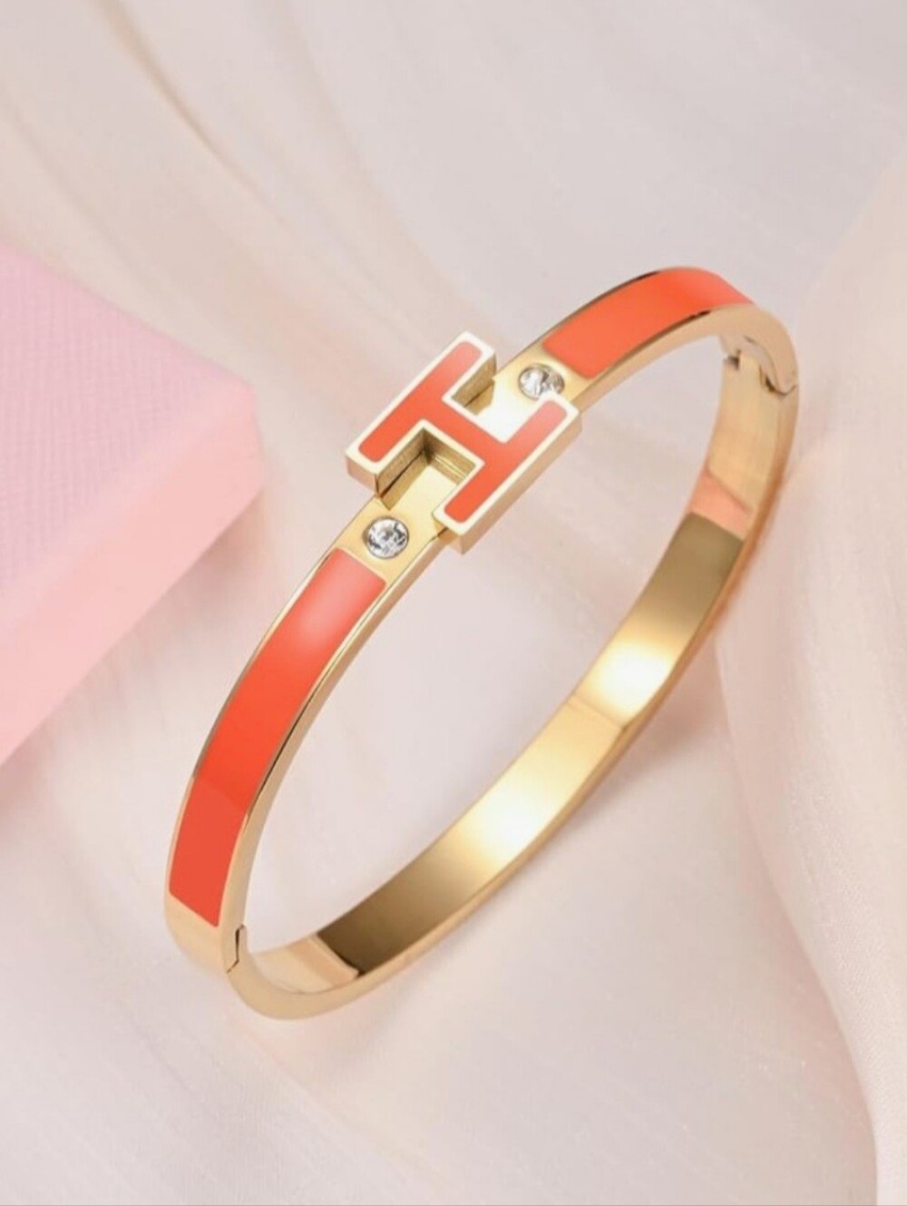 Gold and Orange H Bangle Luxury Fashion Bracelet
